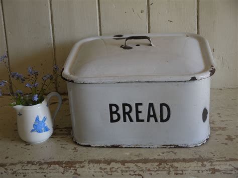 white enamel bread box